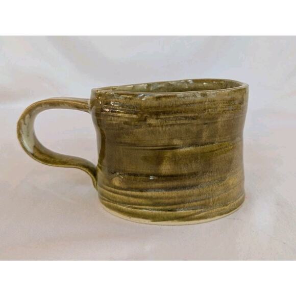 Handmade Studio Art Green Glazed Pottery Mug Signed - Picture 4 of 8